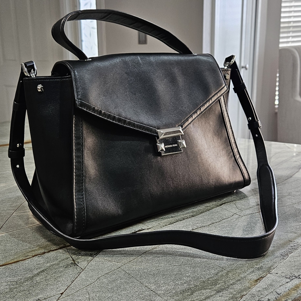 Michael Kors Whitney Black  Leather Satchel Crossbody